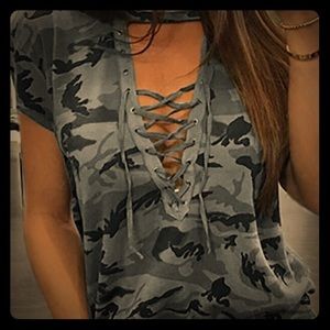 NWOT Camouflage Lace up Shirt